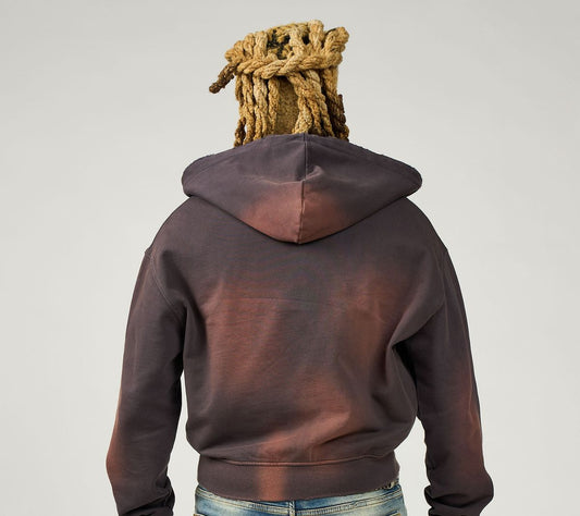 DUAA Cave Stone hoodie back zip-up washed brown cotton