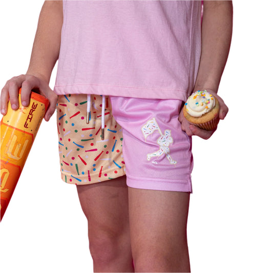 Baseballism Batter Up Bakery Confetti Cupcake Diamond Air Mesh Shorts FRONT VIEW