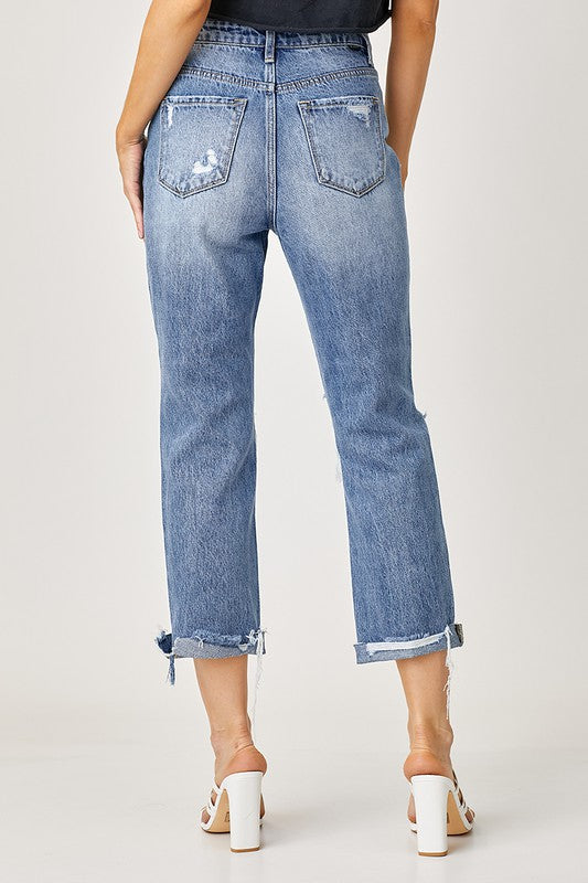 Distressed Straight Leg Jeans