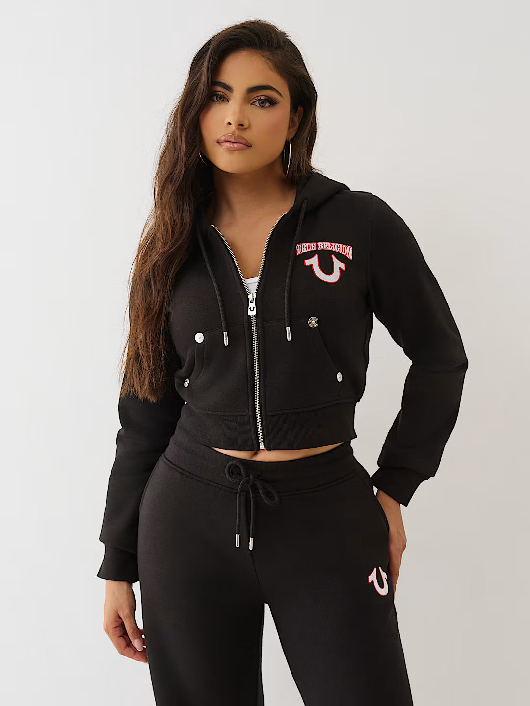 True Religion Embroidered Shrunken Zip Hoodie