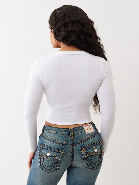 Women’s True Religion Buddha V-Notch Ribbed Long Sleeve Tee in