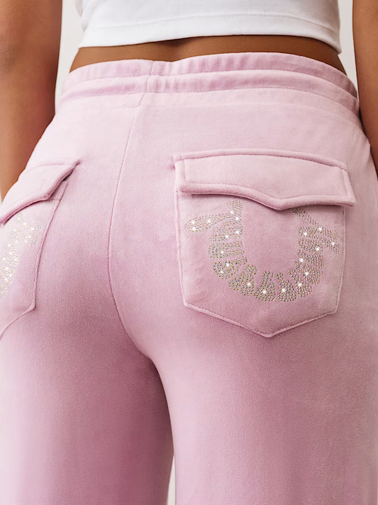 True Religion Crystal Horseshoe Velour Sweatpant