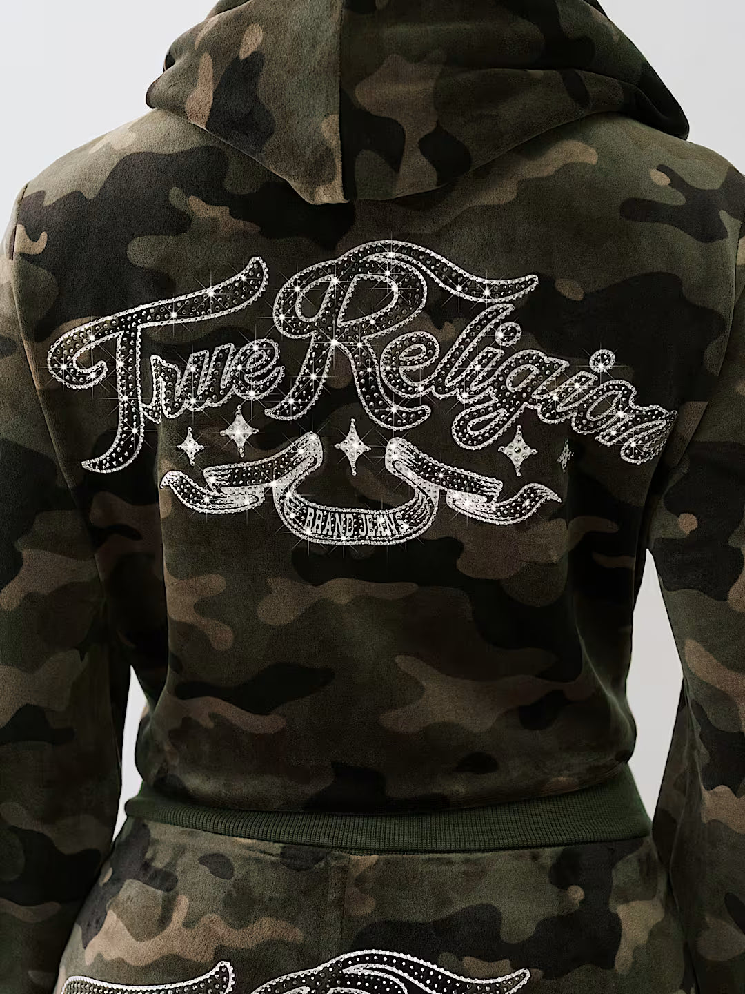 True Religion Camo Velour Shrunken Zip Hoodie
