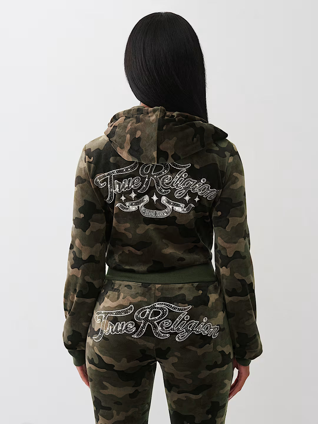 True Religion Camo Velour Shrunken Zip Hoodie