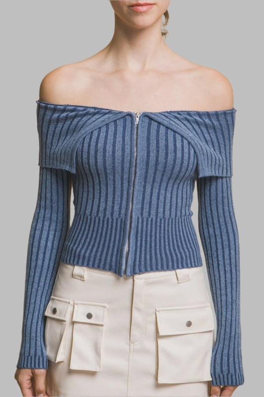 Zip Front Off The Shoulder Top
