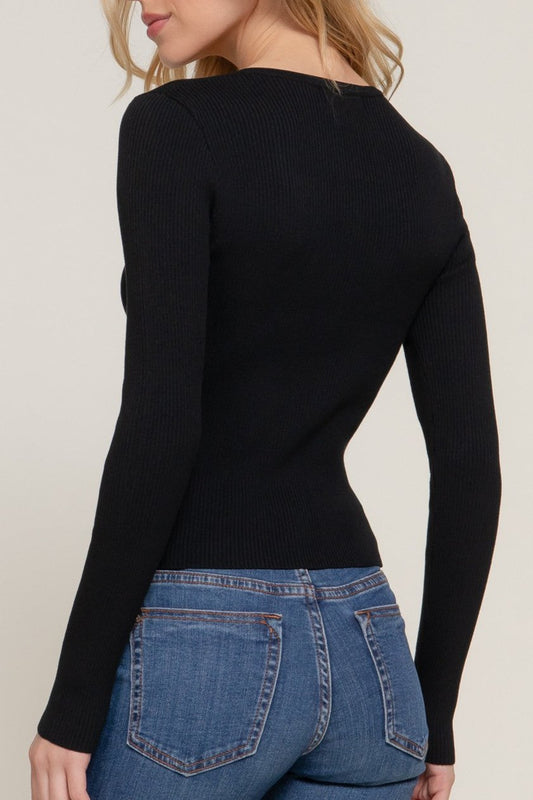 Henley Snap Front Sweater
