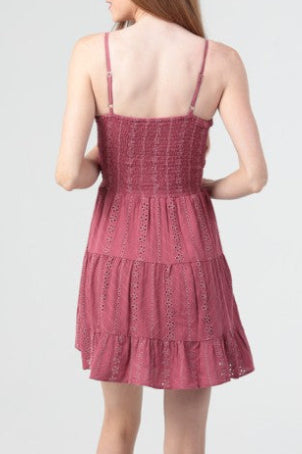 Eyelet Twist Front Mini Dress | Embroidered V-Neck Tiered Dress BACK