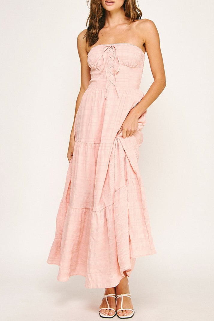 Front Tie Lace-up Maxi Dress MEDIUM / PINK Front Tie Lace-up Maxi Dress MEDIUM / PINK