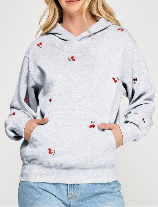 🍒 Cherry All-Over Embroidered Fleece Hoodie
