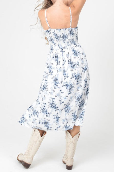 Floral Print V-Neck Twist Front Cut-Out Midi Dress back