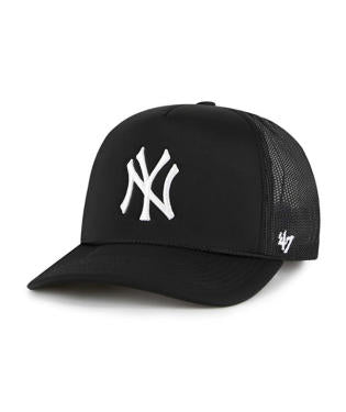 A black '47 Mesh Trucker' hat with the New York Yankees logo in white on the front.