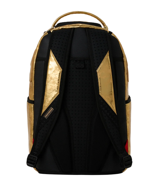 Black and gold backpack on a white background