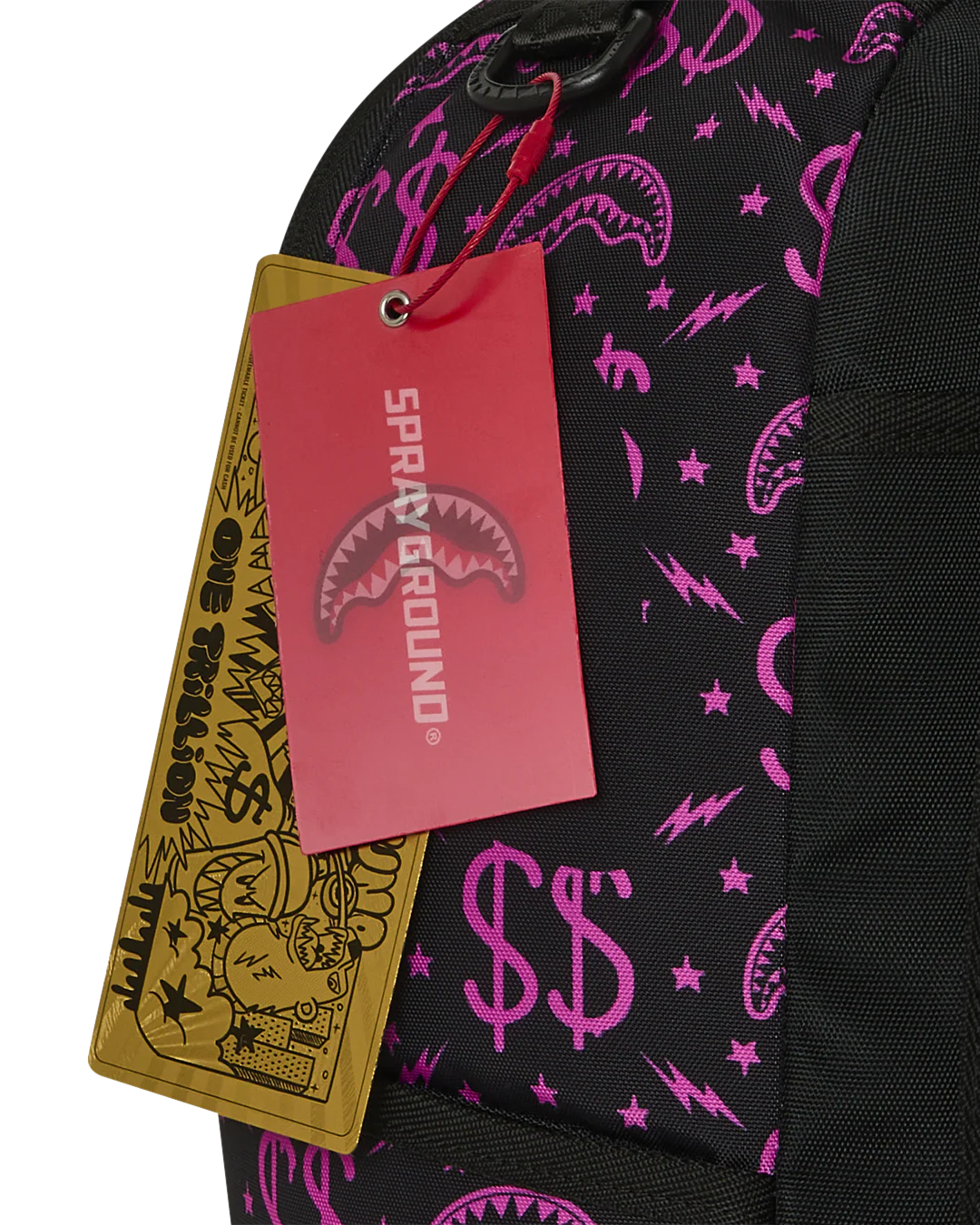 Sprayground Money Maker Shark Paper Backpack tags