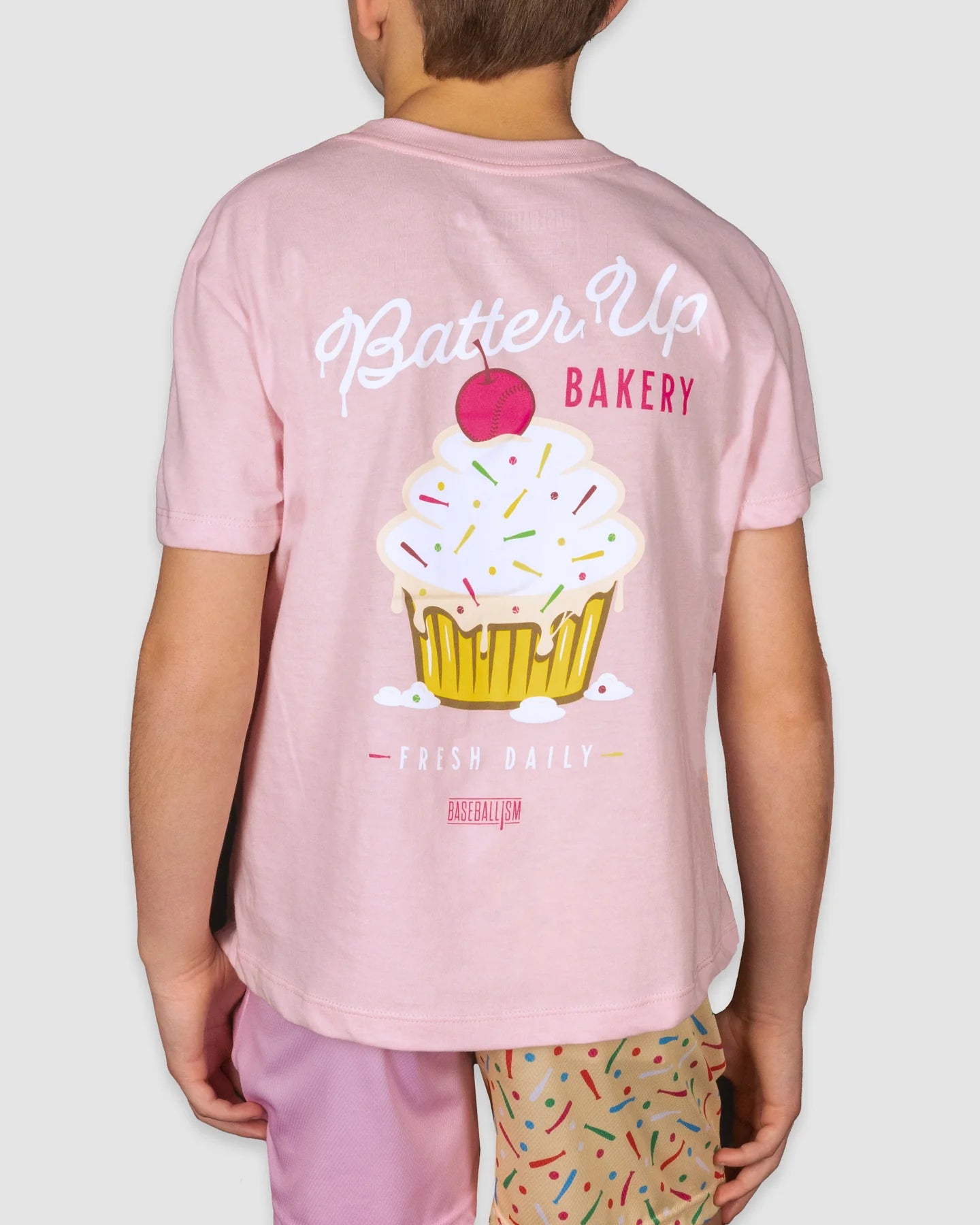 Baseballism Batter Up Bakery Confetti Cupcake Tee back view
