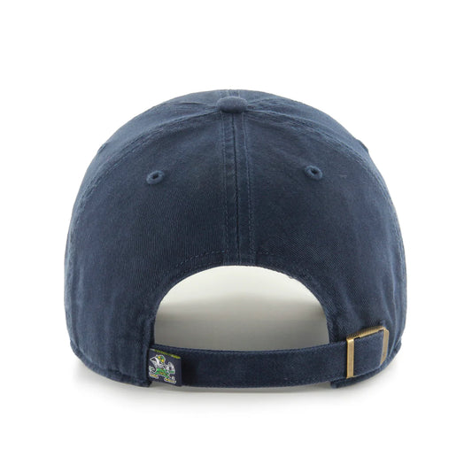 Navy blue cap with a gold buckle on a white background