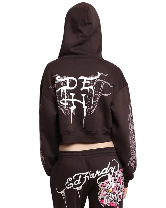Ed Hardy Pink Leopard Cropped Hoodie back