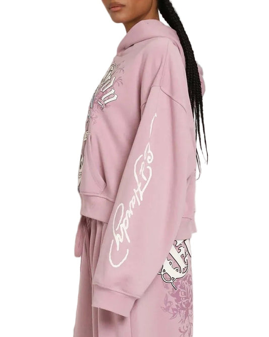 Ed Hardy Pink LKS Skull Cropped Hoodie side