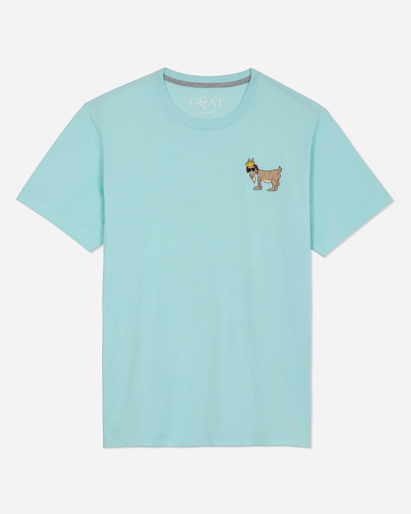 Light blue t-shirt with a small graphic on a white background