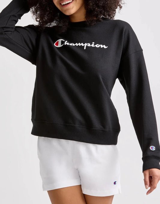 Women's Script Logo Powerblend Crewneck front view