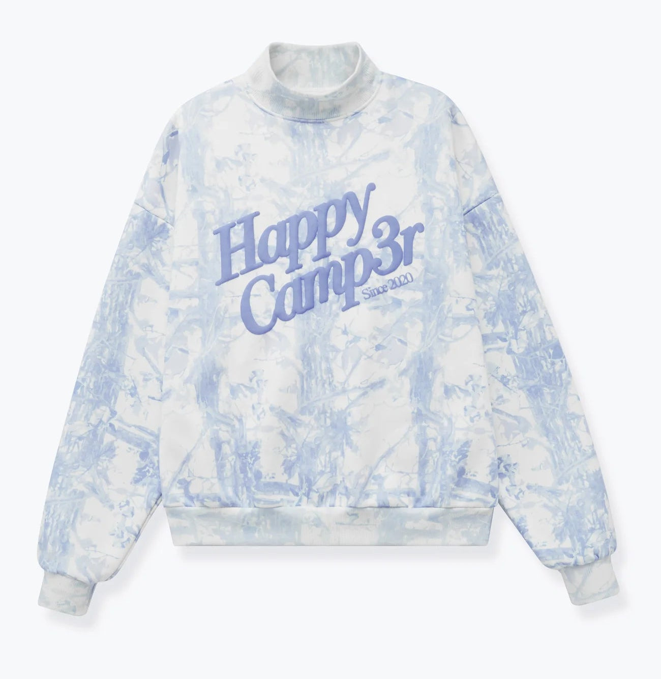 Tie-dye sweatshirt with 'Happy Campers' text on a white background