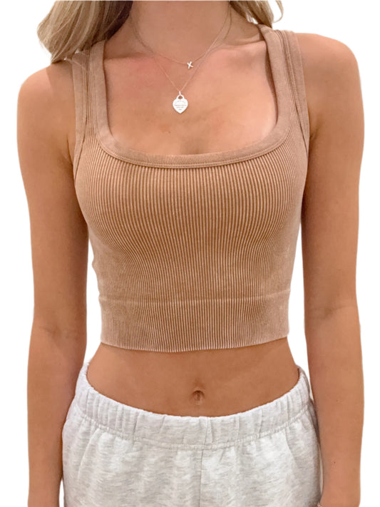 Thick Washed Rib Seamless Crop Tank