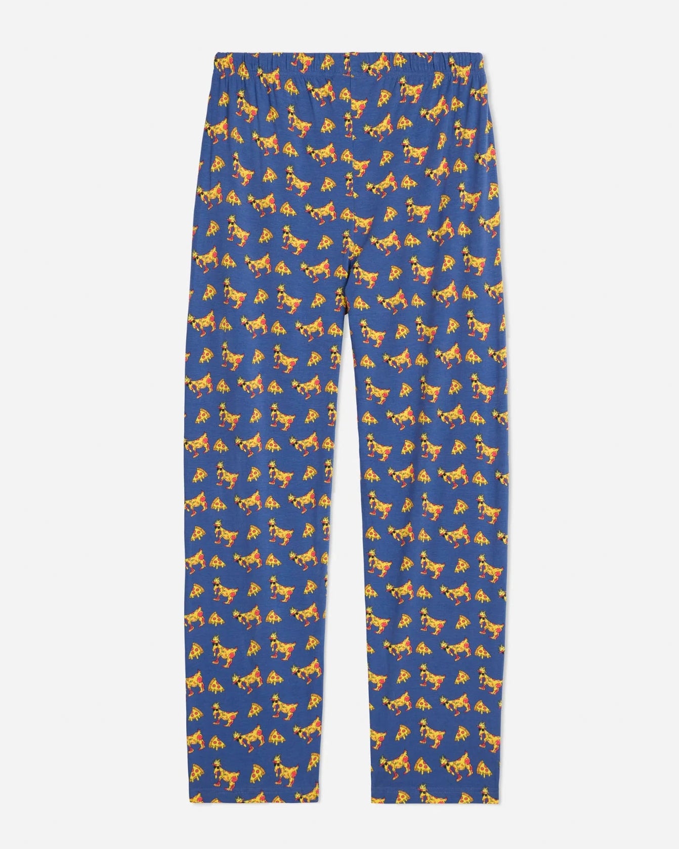 Blue leggings with yellow horse pattern on a white background
