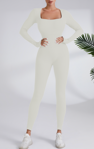 Ribbed Square Neck Jumpsuit