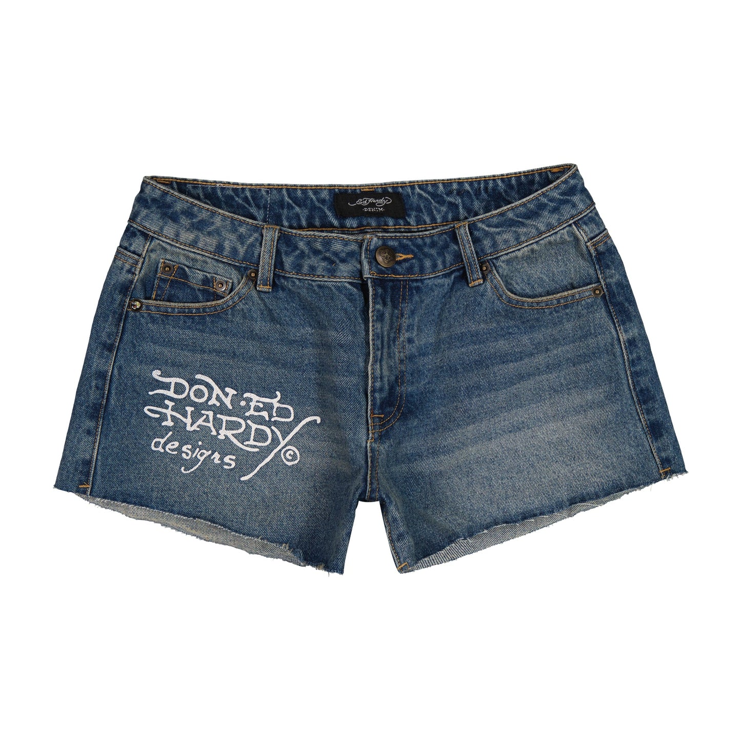 Ed Hardy Orchid Denim Shorts front view