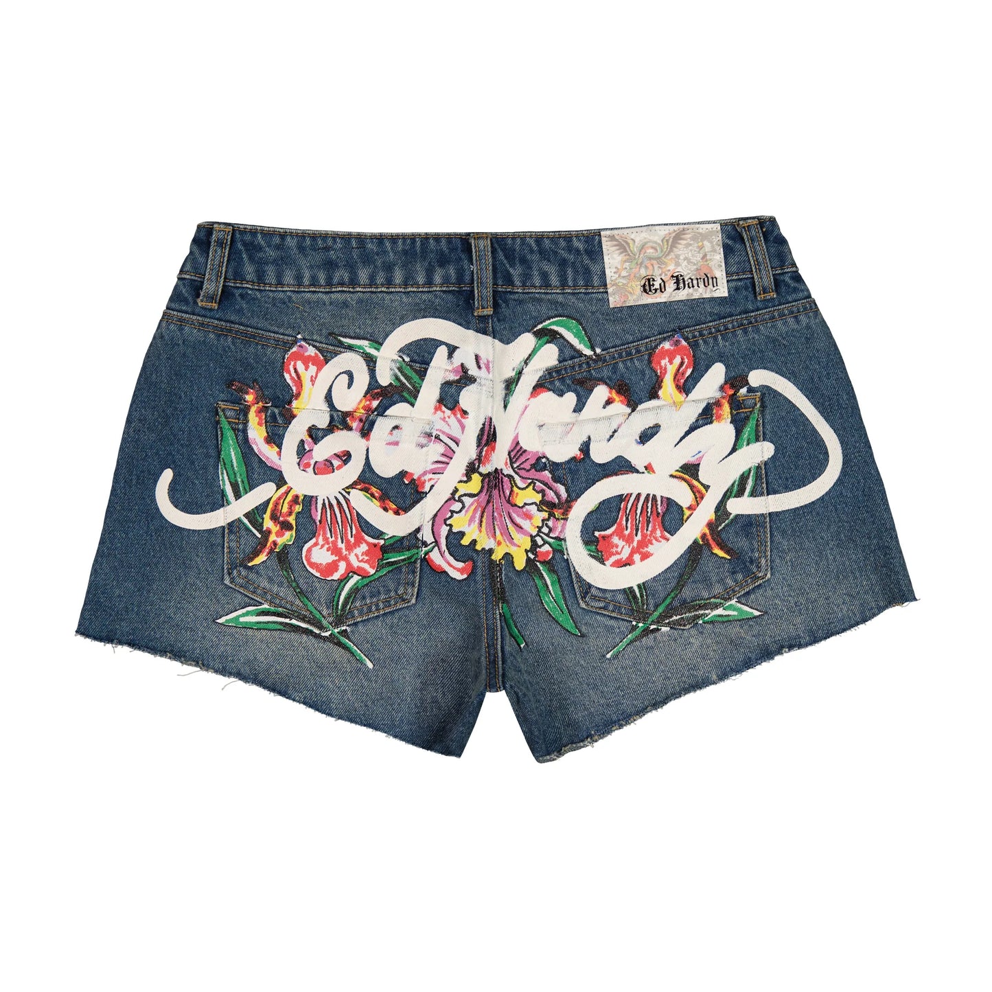 Ed Hardy Orchid Denim Shorts back view