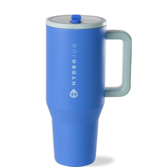 Blue Hydro Jug with handle on a white background