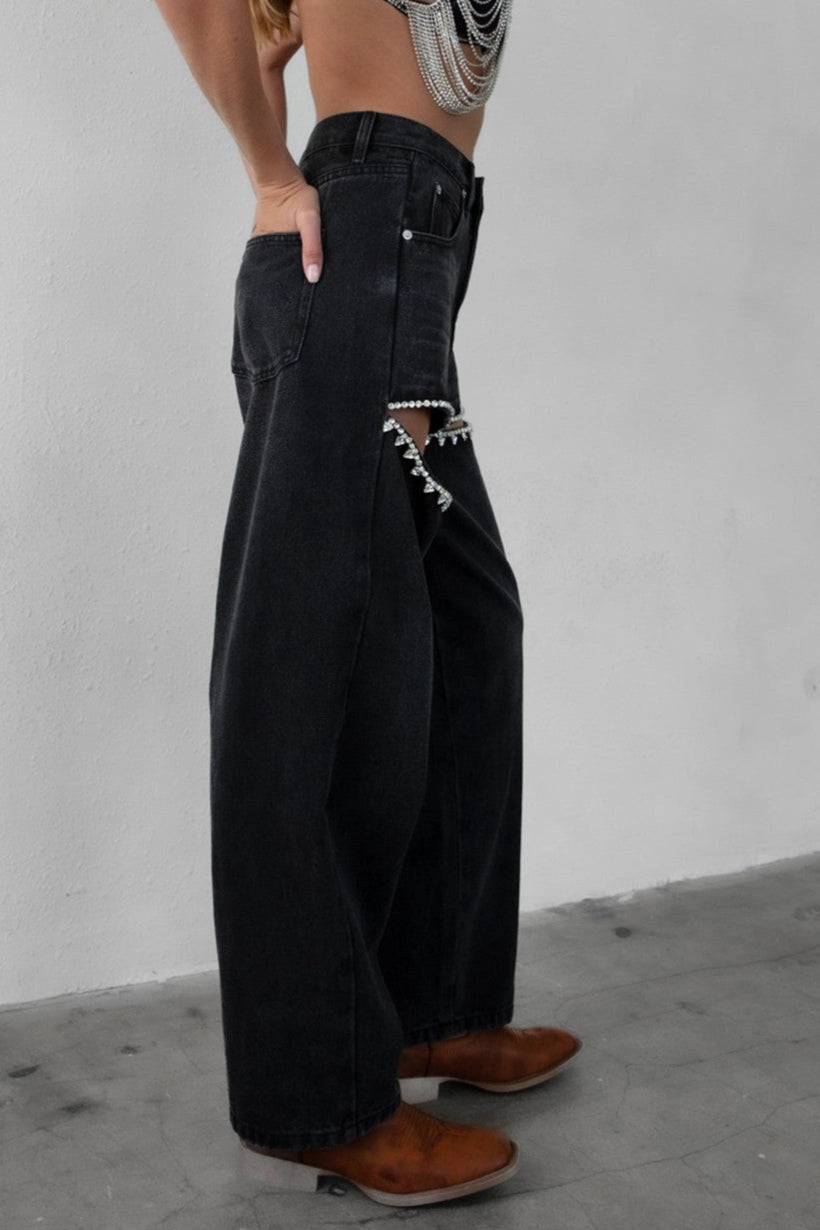 Rhinestone Cutout Jean side view