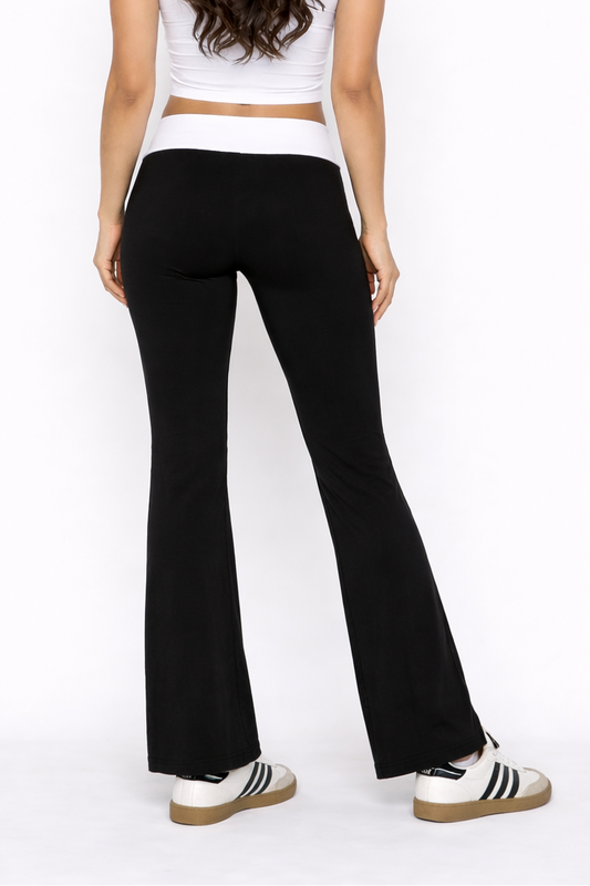 Contrast Foldover Waist Yoga Pants back view