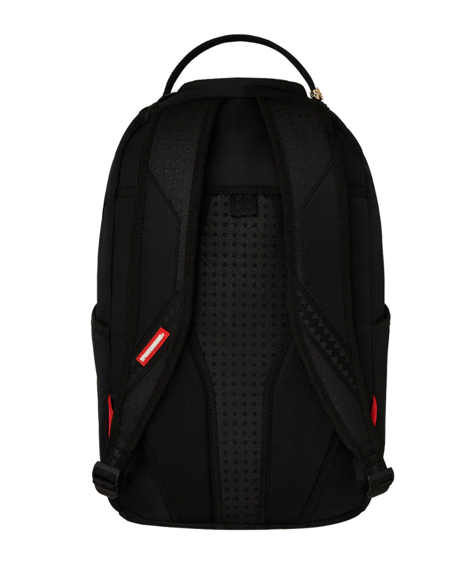 Black backpack with red accents on a white background