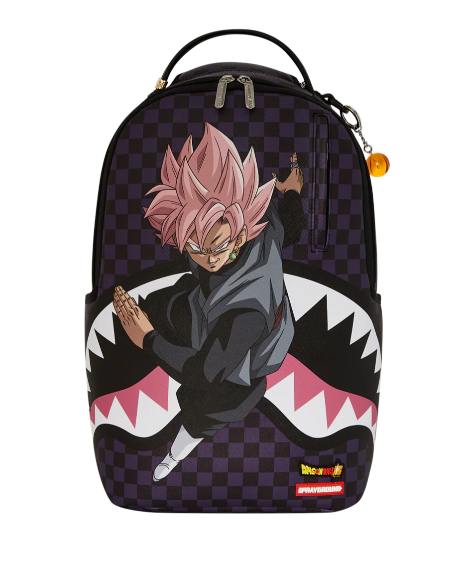 Backpack with anime character design on a checkered background