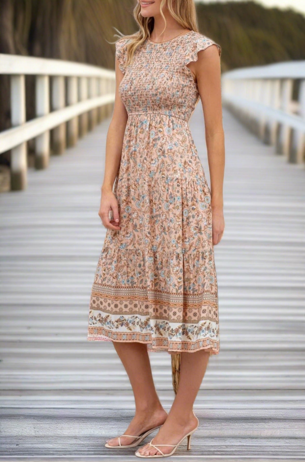 Smocked Floral Midi Dress