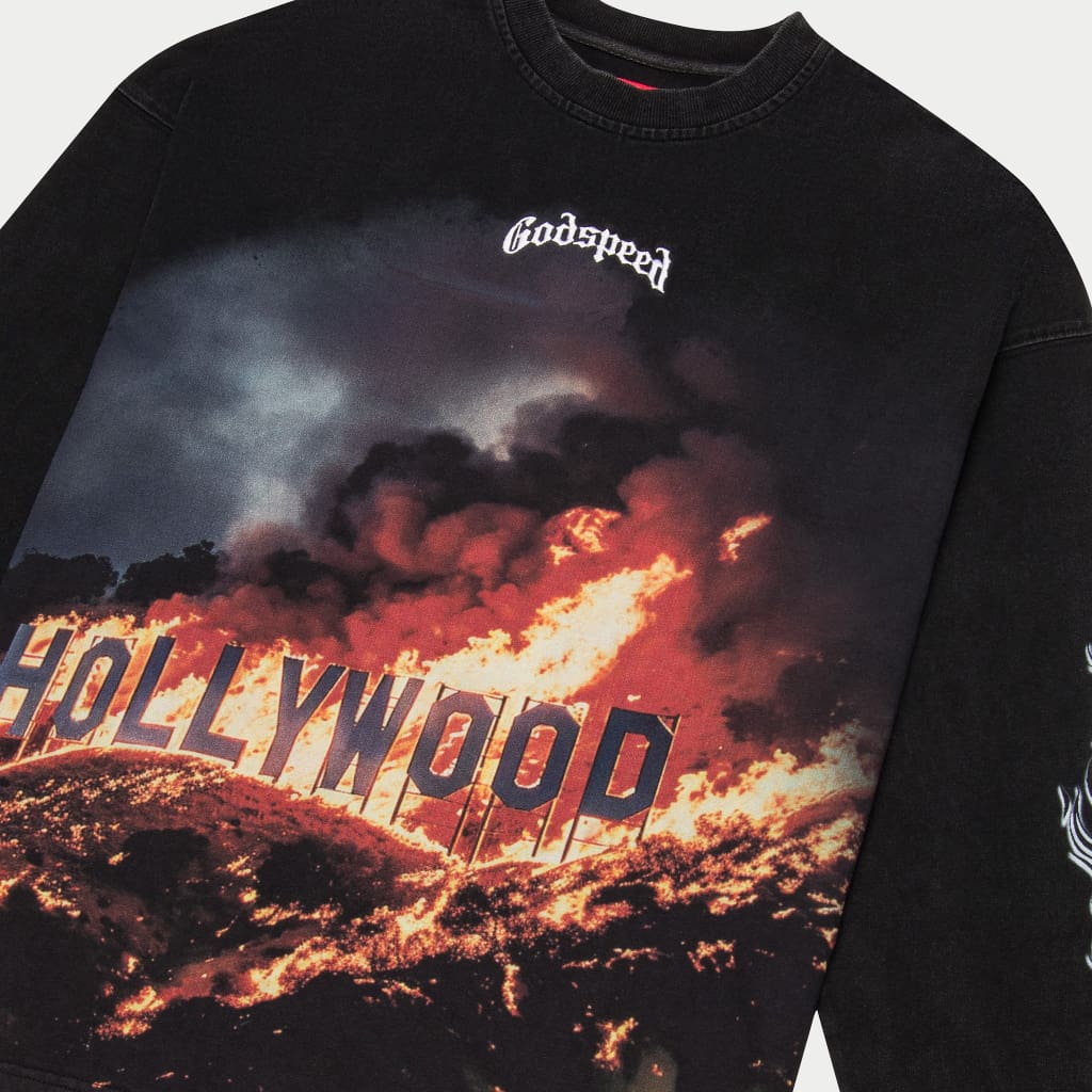 Godspeed Hollywood Inferno Long Sleeve Tee close up view