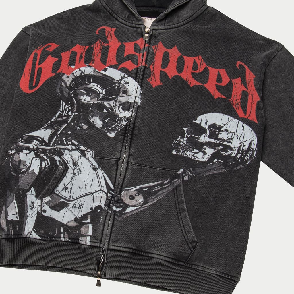 Godspeed Mankind vs Ai Zip Up Hoodie close up view