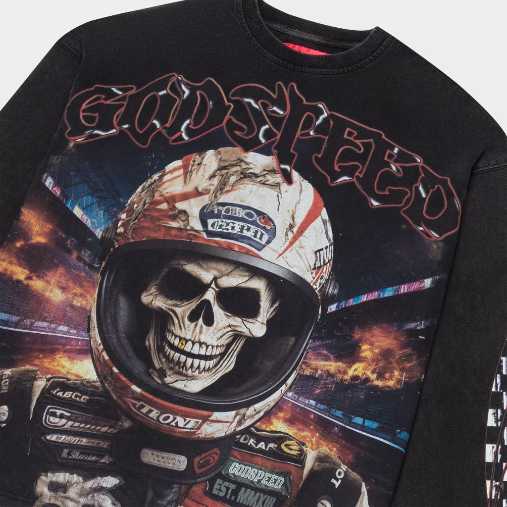 Godspeed Racer Goldie Tee close up view