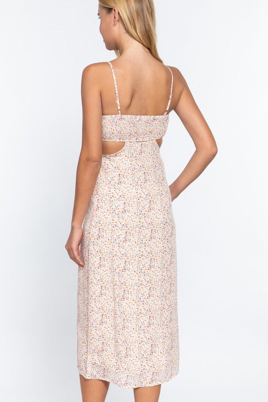 Cutout Ditsy Print Dress