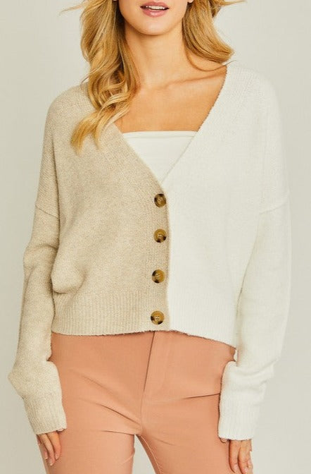 Split Color Block Cardigan