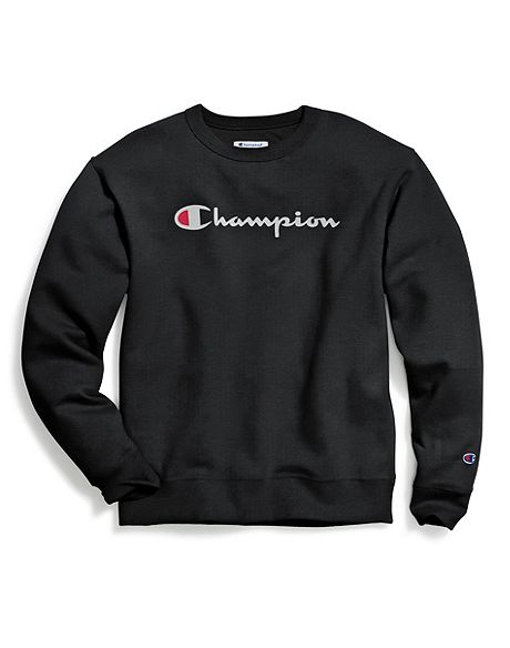 Men's Champion Script Logo with Powerblend® Crew front view
