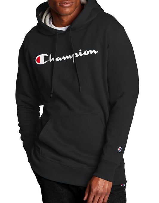 Champion Script Logo Powerblend® Pullover Hoodie front view