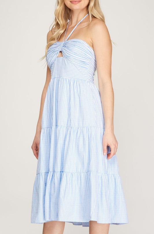 Striped Woven Halter Dress