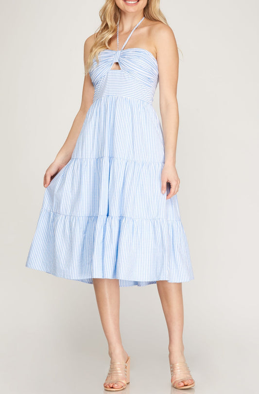 Striped Woven Halter Dress