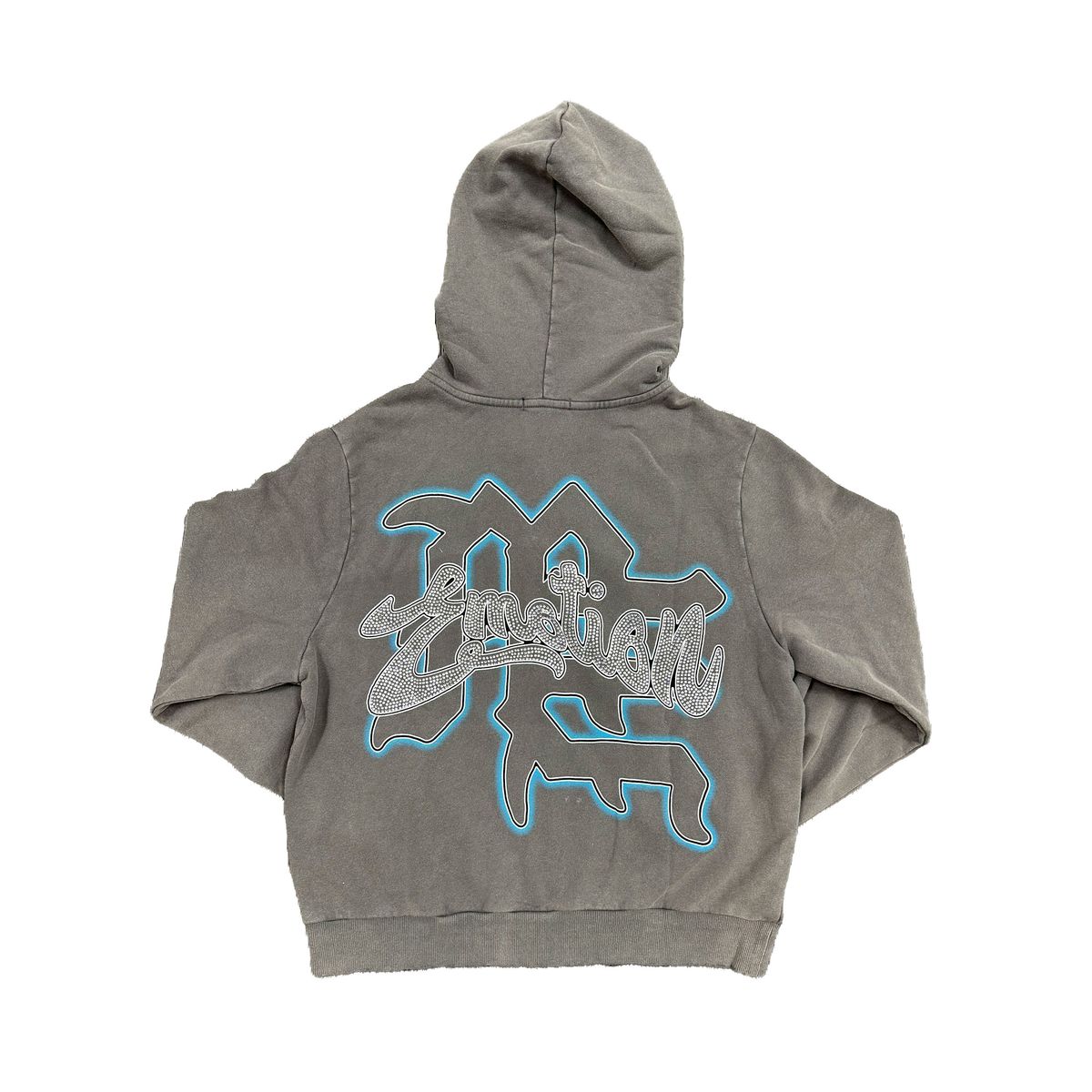 Mixed Emotion Grey Rhinestone Zip Hoodie – Angel Graphic Streetwear Hoodie back view