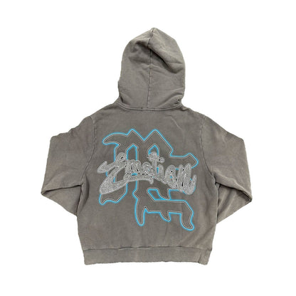Mixed Emotion Grey Rhinestone Zip Hoodie – Angel Graphic Streetwear Hoodie back view