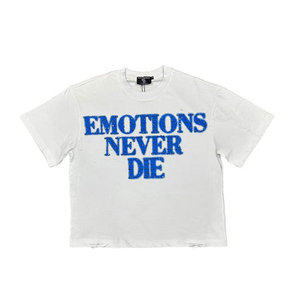 Mixed Emotion Blue ‘End’ Rhinestone Tee front