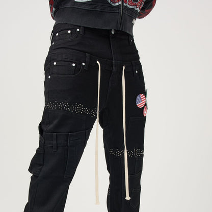 DUAA Memory black jeans cargo denim front view stacked fit