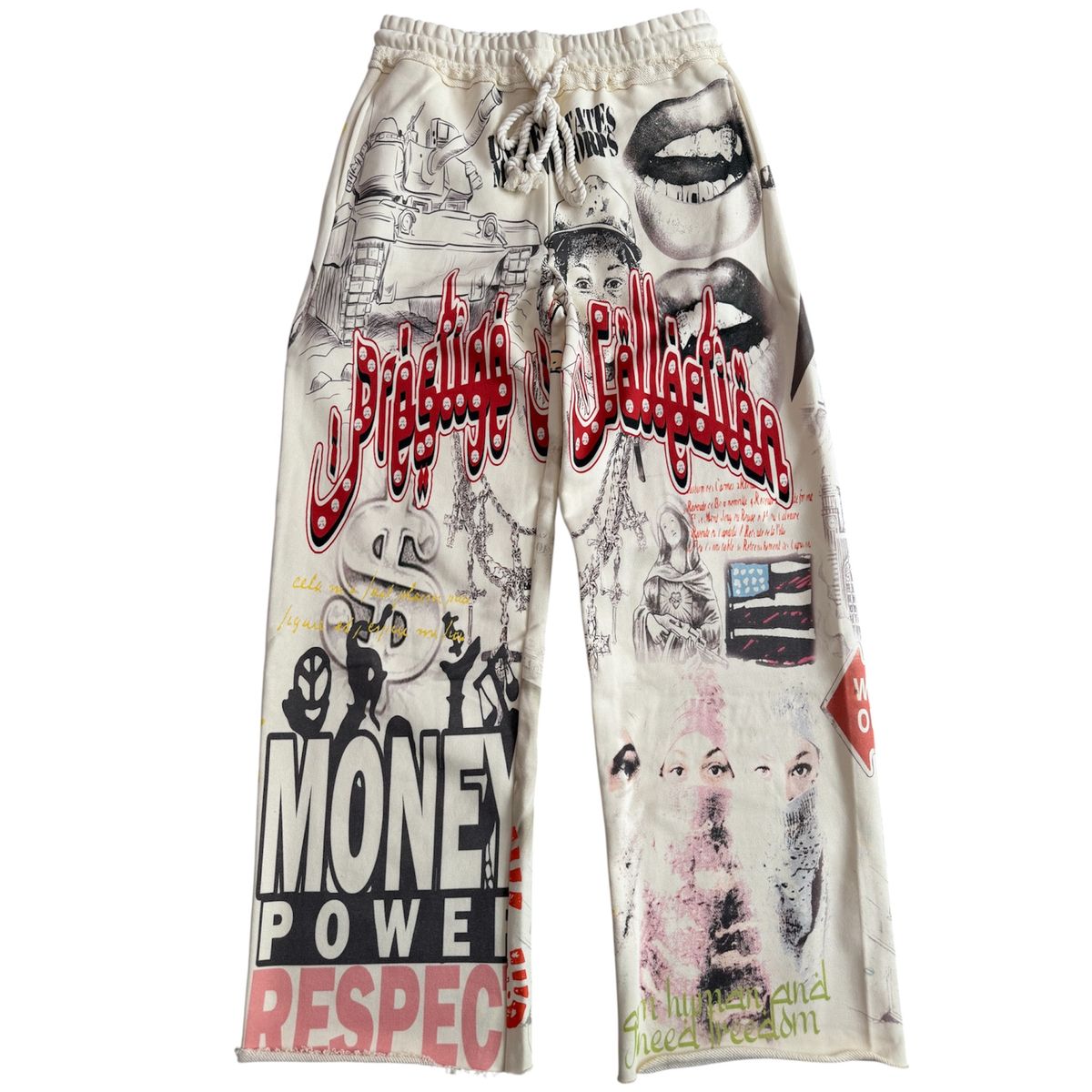 Prestige Money Power Respect Sweatpants front view graphic streetwear pants bold design Epic Outfitters