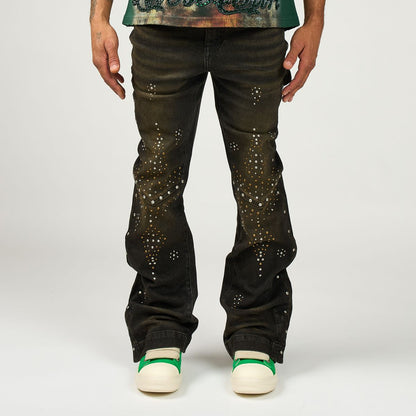 DUAA North washed denim jeans rhinestone detail front view